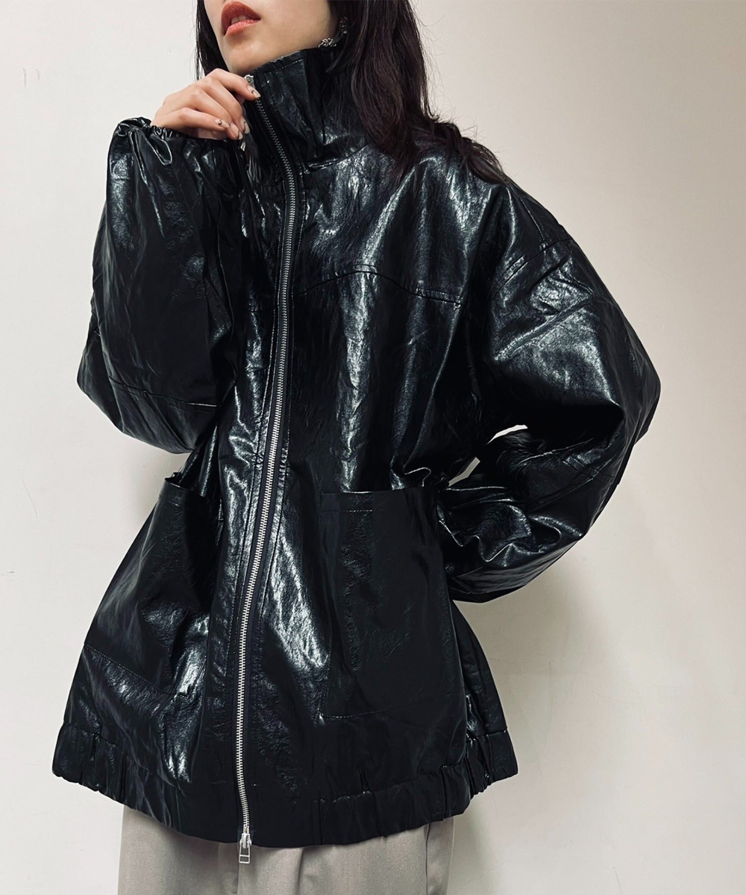 ヴィユー バイメゾンブリーズ vieux by MAISON BREEZE Fake leather stand coat #1 （ブラック） ブラック