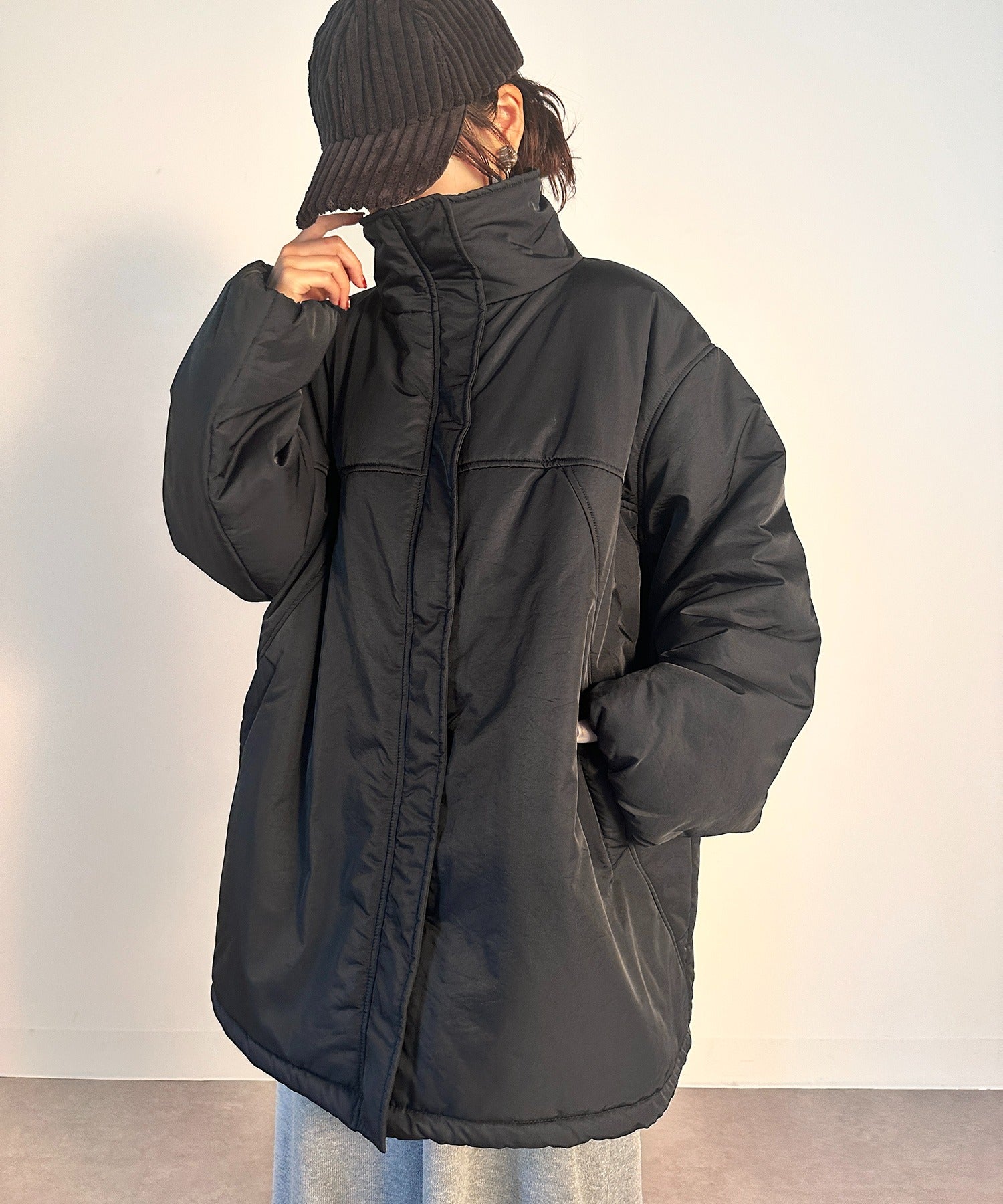 vieux by MAISON BREEZE スタンドカラー ジャケット アウター 無地 Stand collar padded jacket #1 （ブラック） ブラック