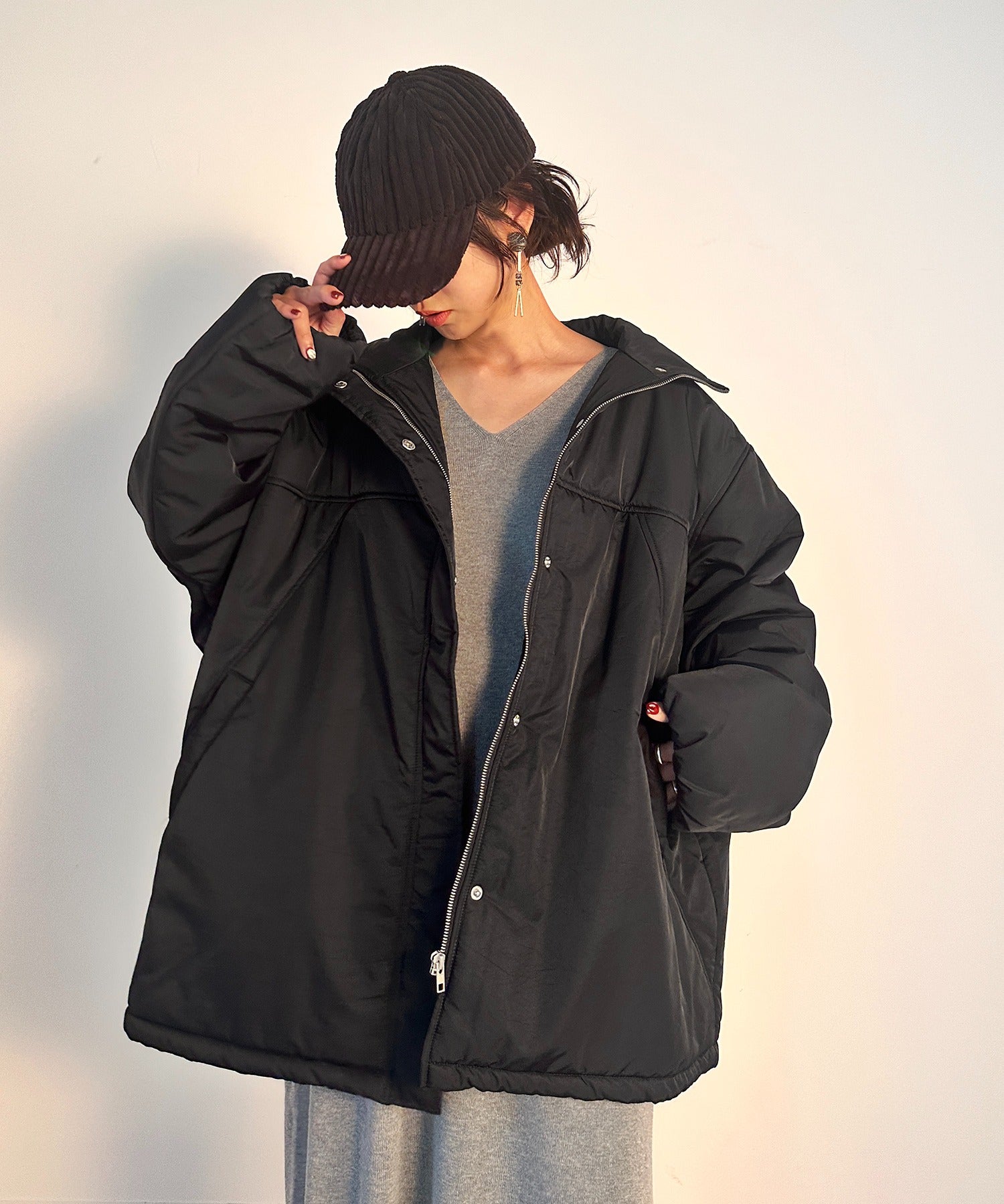 vieux by MAISON BREEZE スタンドカラー ジャケット アウター 無地 Stand collar padded jacket #1 （ブラック） ブラック