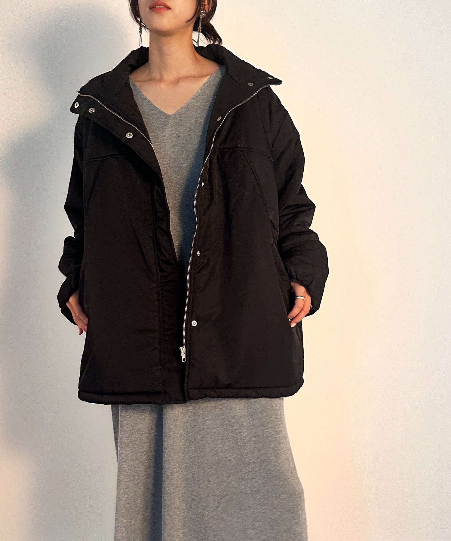vieux by MAISON BREEZE スタンドカラー ジャケット アウター 無地 Stand collar padded jacket #1 （ブラック） ブラック