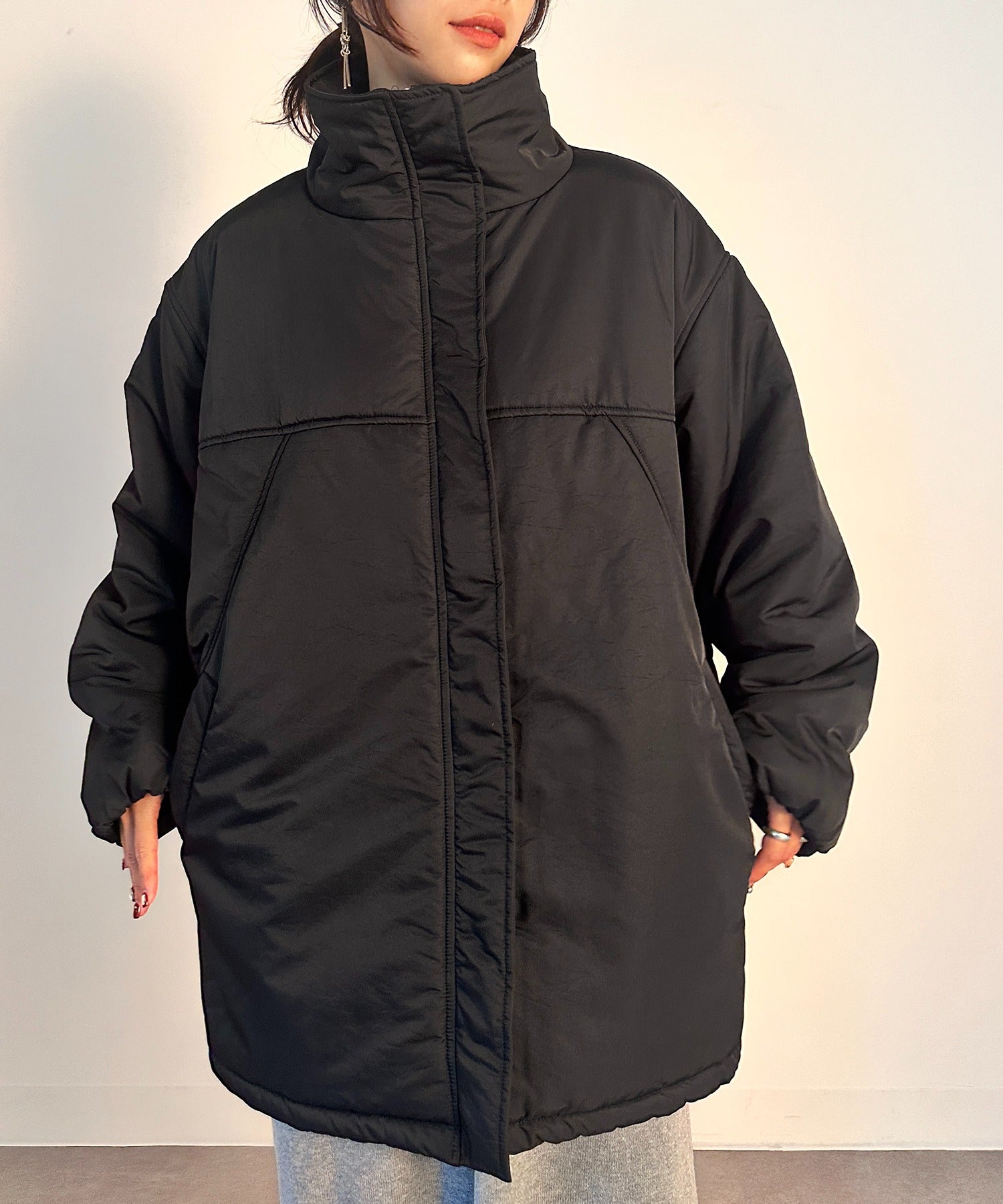 vieux by MAISON BREEZE スタンドカラー ジャケット アウター 無地 Stand collar padded jacket #1 （ブラック） ブラック