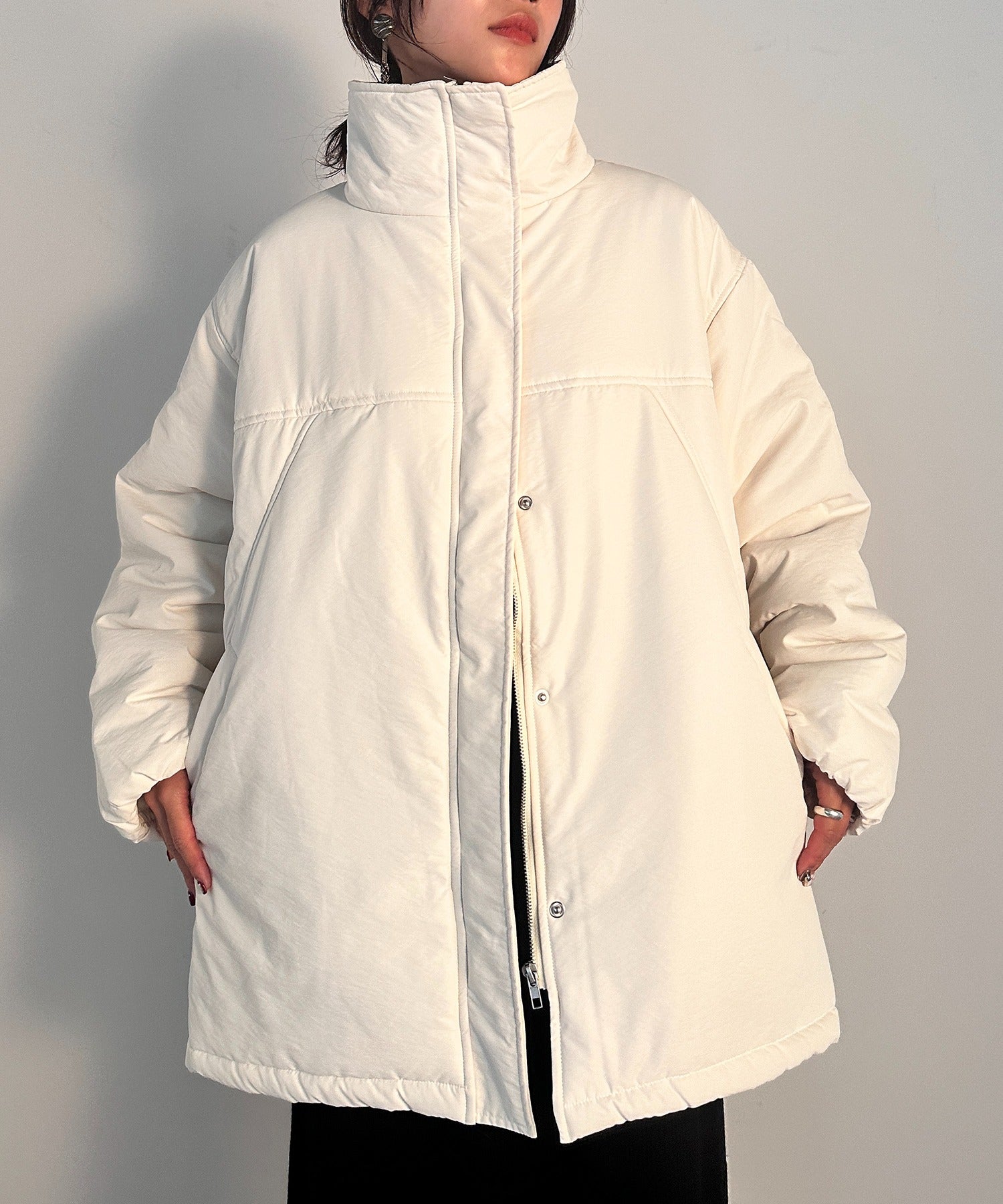 vieux by MAISON BREEZE スタンドカラー ジャケット アウター 無地 Stand collar padded jacket #1 （アイボリー） アイボリー