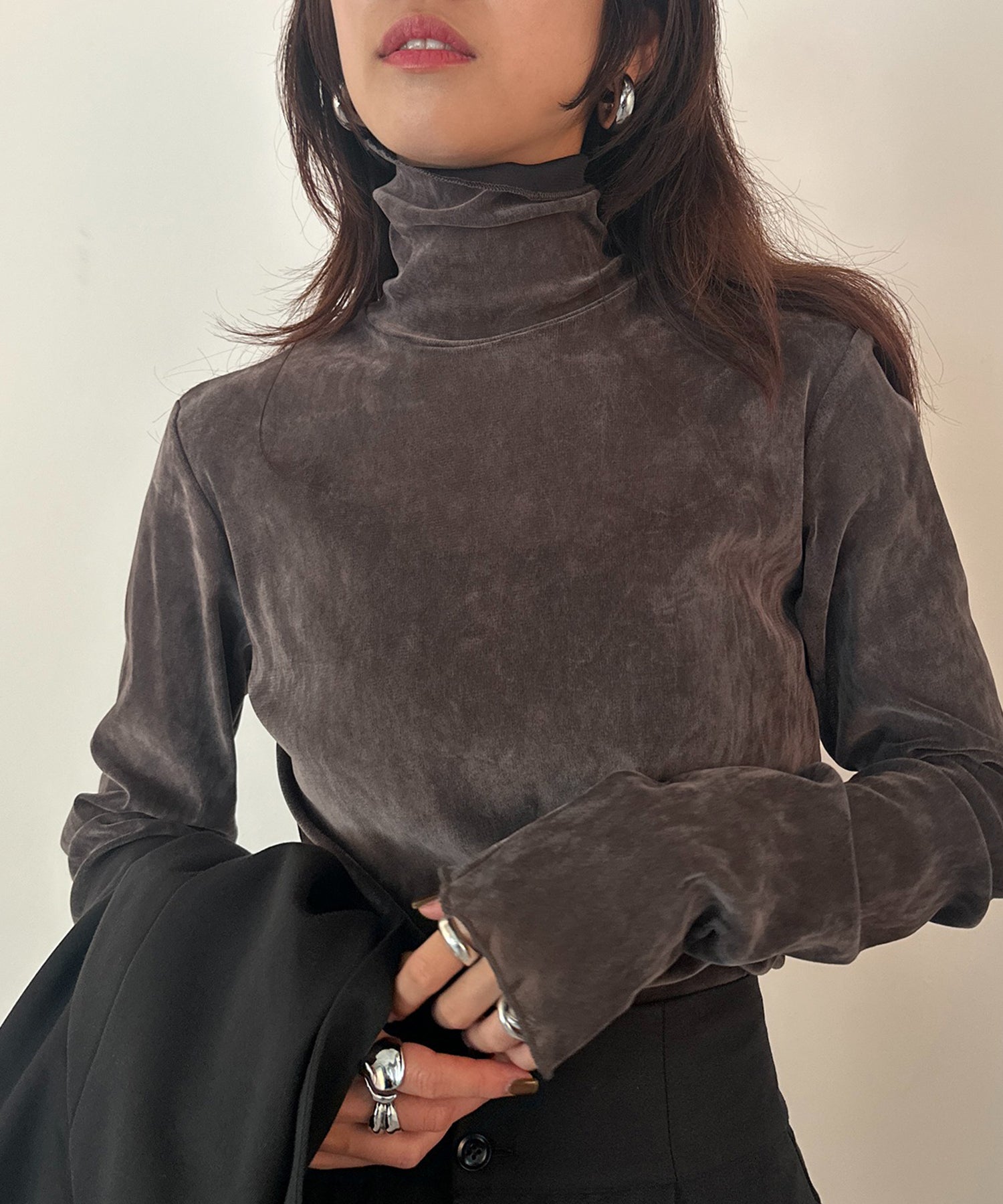 vieux by MAISON BREEZE シアー ベロア タートルネック トップス 長袖 秋 冬 無地 Sheer velour turtle neck （ライトグレー） ライトグレー