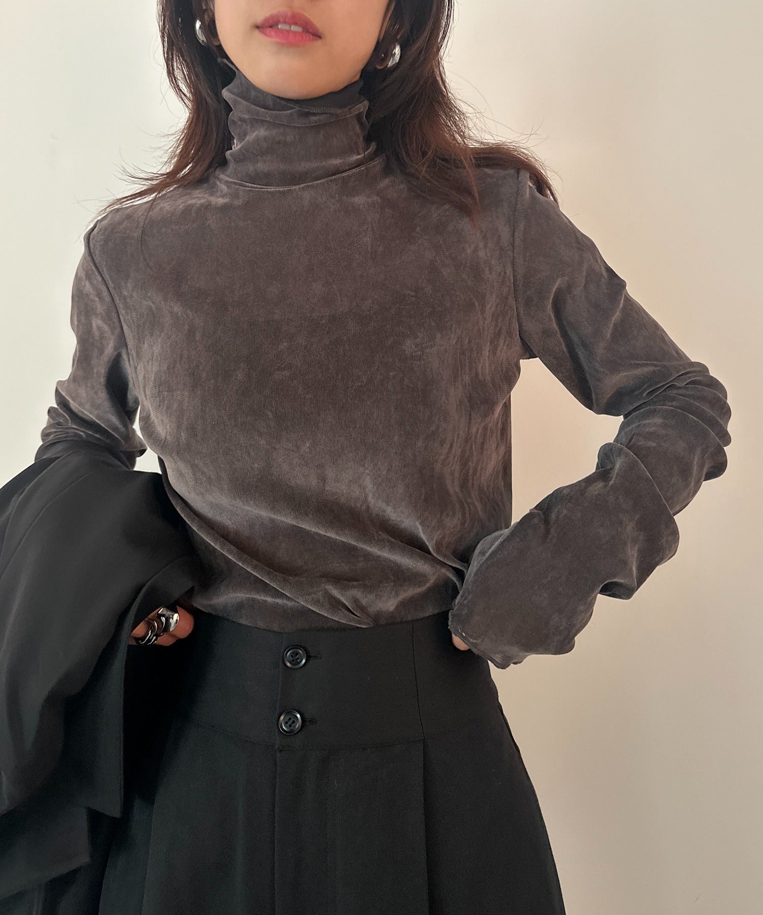 vieux by MAISON BREEZE シアー ベロア タートルネック トップス 長袖 秋 冬 無地 Sheer velour turtle neck （ライトグレー） ライトグレー