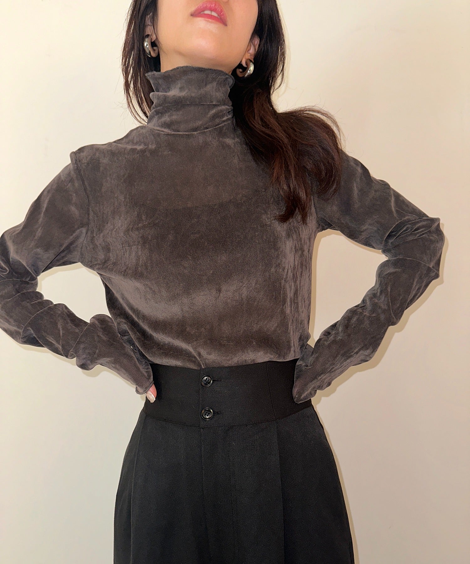 vieux by MAISON BREEZE シアー ベロア タートルネック トップス 長袖 秋 冬 無地 Sheer velour turtle neck （ライトグレー） ライトグレー