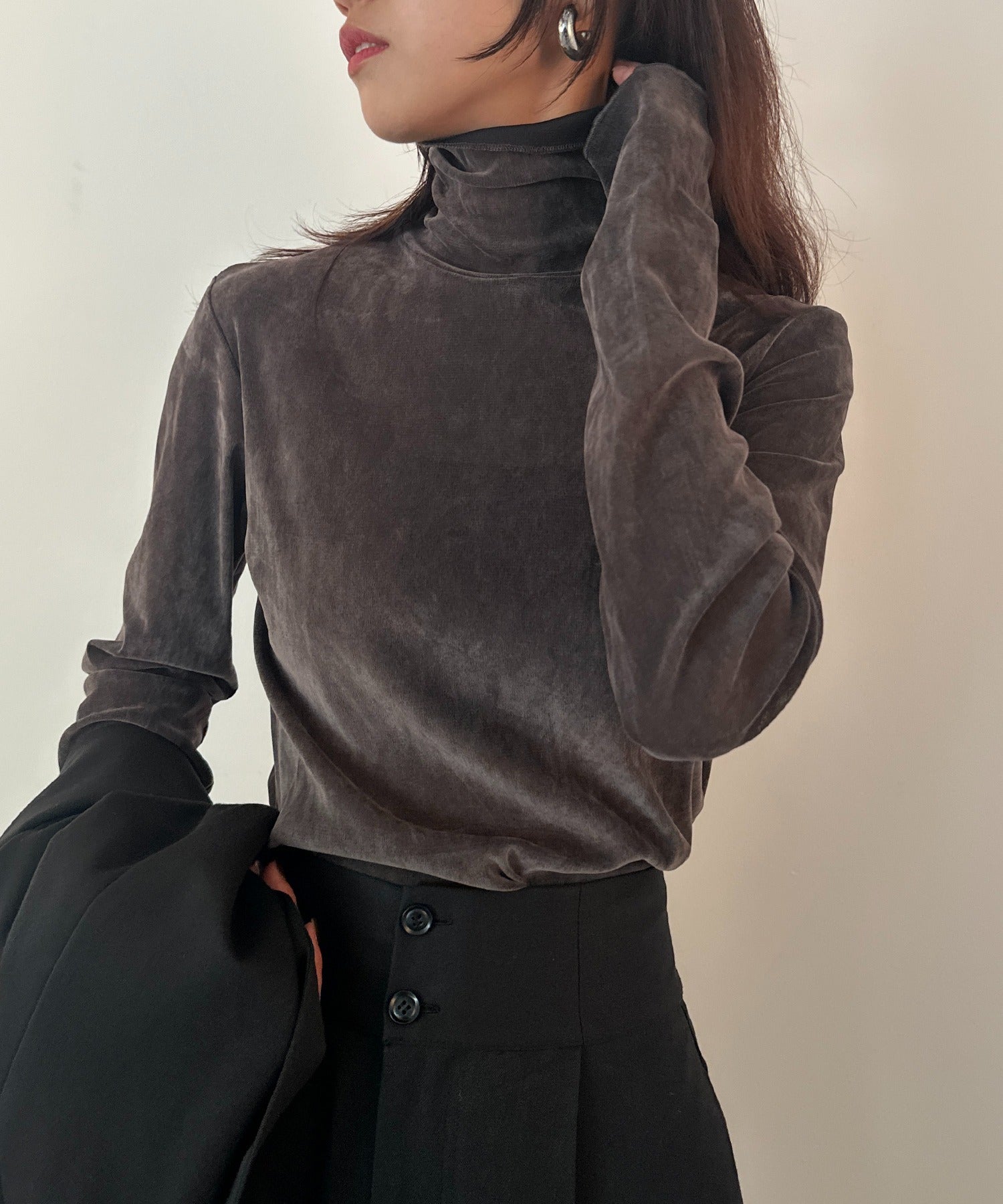 vieux by MAISON BREEZE シアー ベロア タートルネック トップス 長袖 秋 冬 無地 Sheer velour turtle neck （ライトグレー） ライトグレー