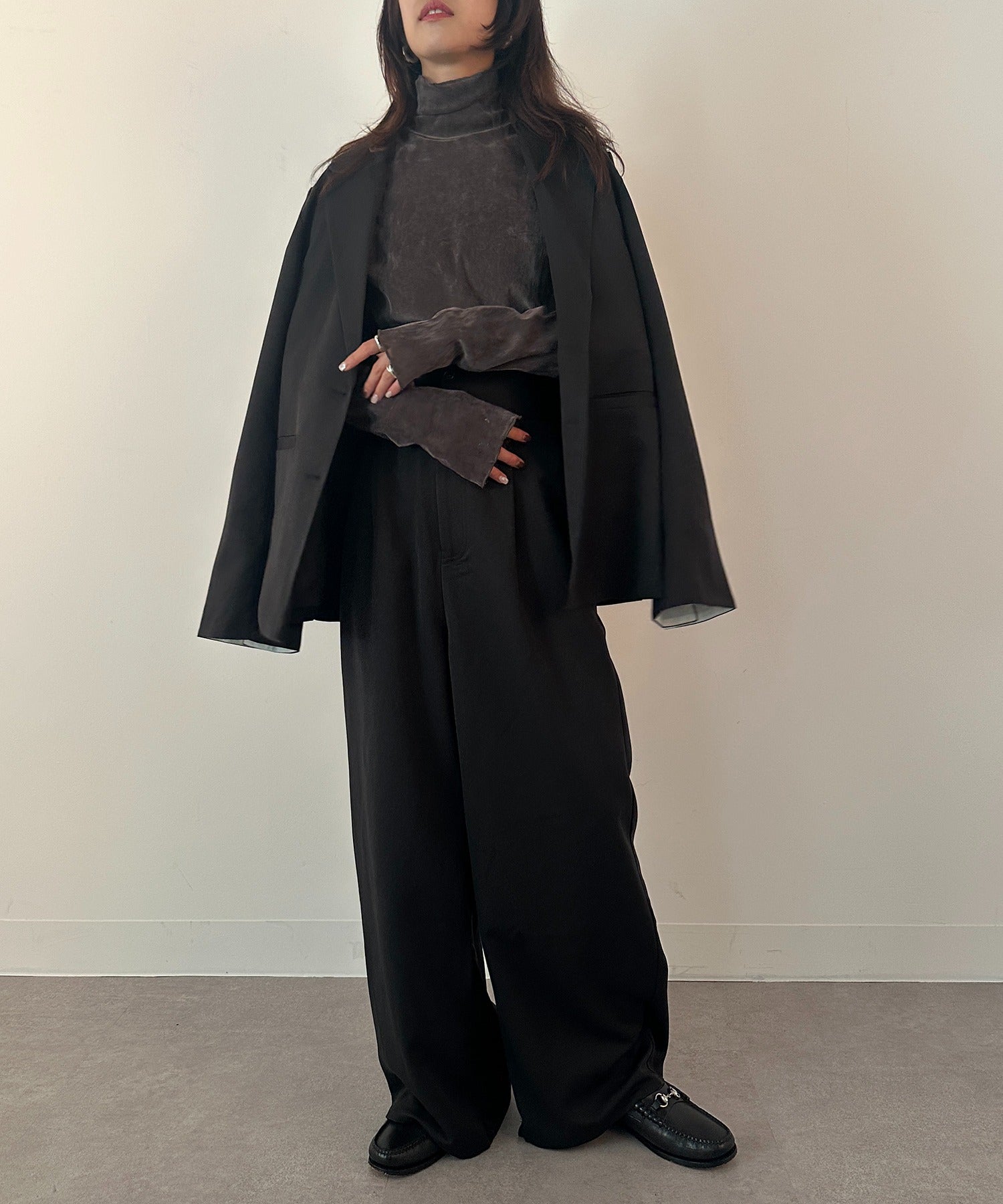 vieux by MAISON BREEZE シアー ベロア タートルネック トップス 長袖 秋 冬 無地 Sheer velour turtle neck （ライトグレー） ライトグレー