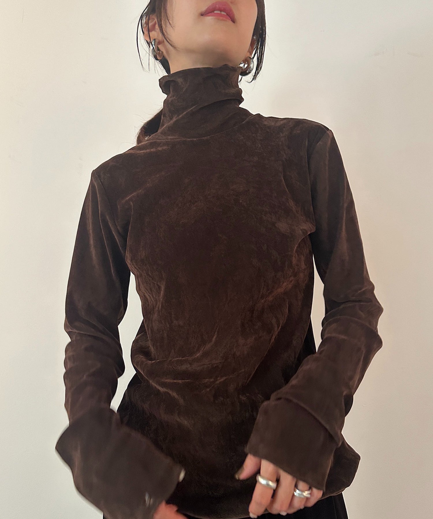 vieux by MAISON BREEZE シアー ベロア タートルネック トップス 長袖 秋 冬 無地 Sheer velour turtle neck （ブラウン） ブラウン