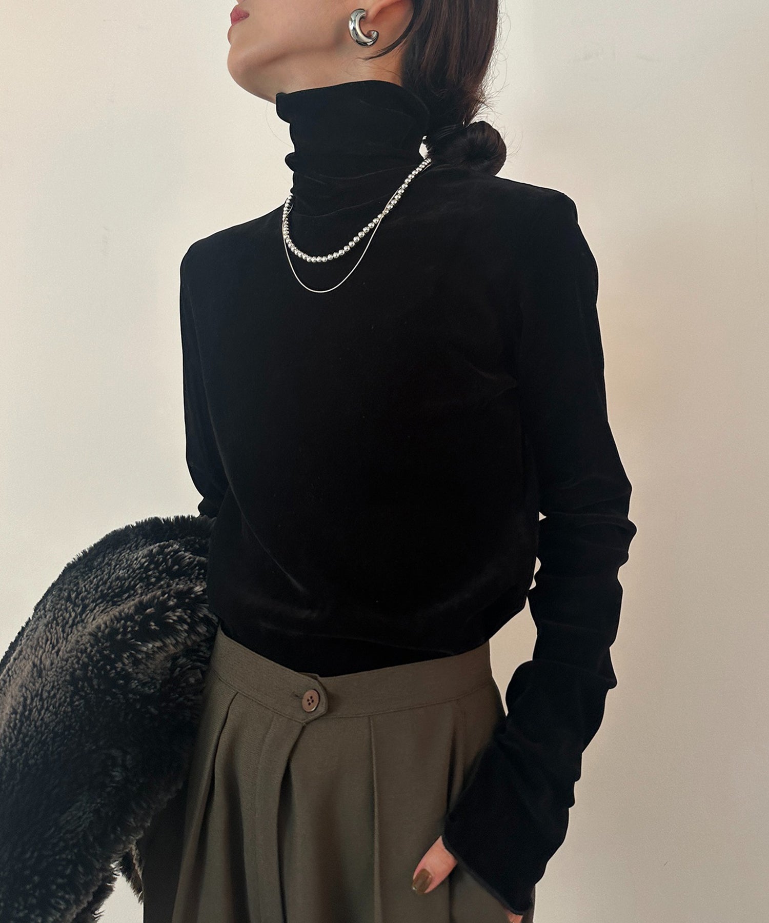 vieux by MAISON BREEZE シアー ベロア タートルネック トップス 長袖 秋 冬 無地 Sheer velour turtle neck （ブラック） ブラック