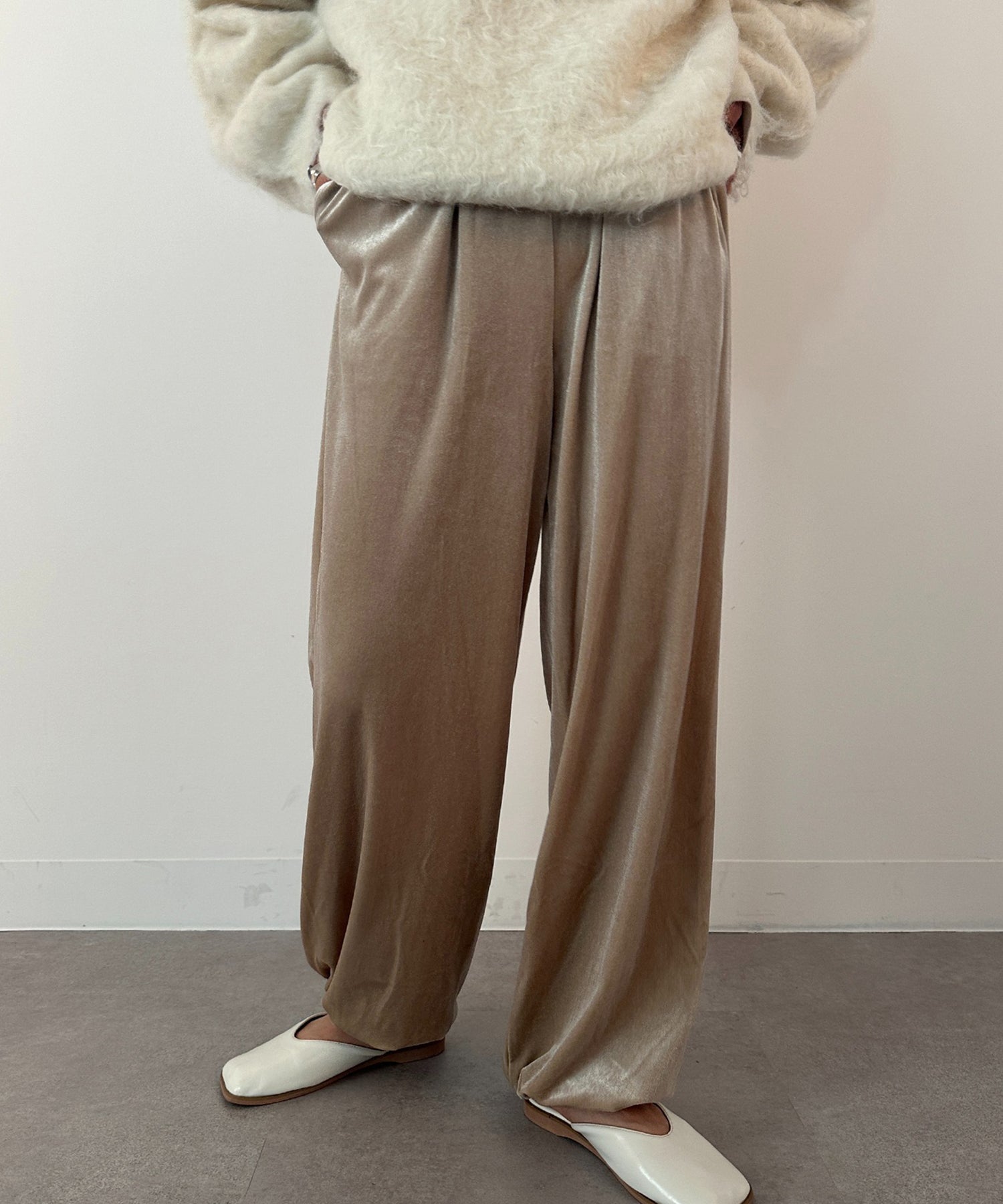 vieux by MAISON BREEZE イージーパンツ ベロア パンツ ウエスト紐 無地 ベロアパンツ Easy velour pants （ライトベージュ） ライトベージュ