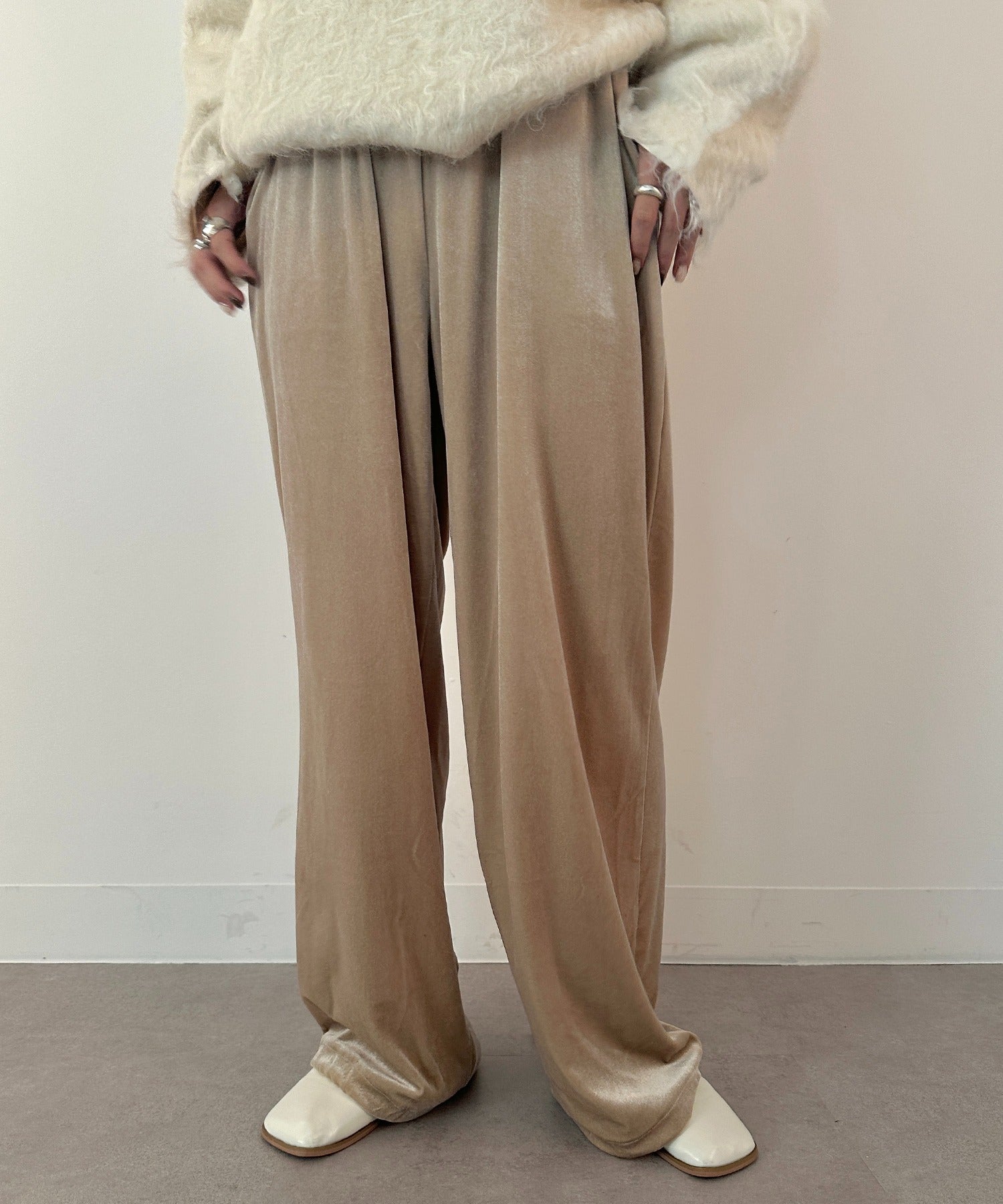 vieux by MAISON BREEZE イージーパンツ ベロア パンツ ウエスト紐 無地 ベロアパンツ Easy velour pants （ライトベージュ） ライトベージュ