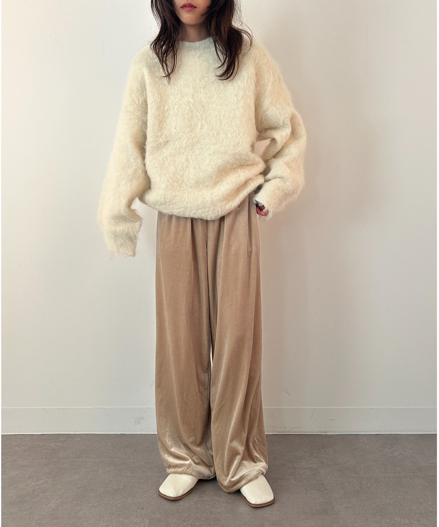 vieux by MAISON BREEZE イージーパンツ ベロア パンツ ウエスト紐 無地 ベロアパンツ Easy velour pants （ライトベージュ） ライトベージュ