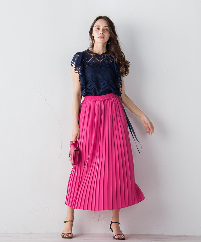 Viaggio Blu 【Viaggio Blu】 Floral Stretch Deshin Pleated Skirt