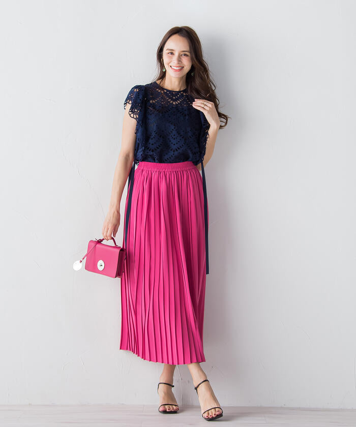 Viaggio Blu 【Viaggio Blu】 Floral Stretch Deshin Pleated Skirt