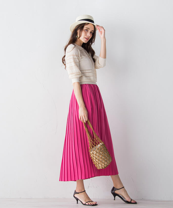 Viaggio Blu 【Viaggio Blu】 Floral Stretch Deshin Pleated Skirt