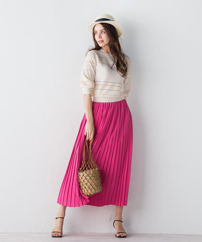 Viaggio Blu 【Viaggio Blu】 Floral Stretch Deshin Pleated Skirt