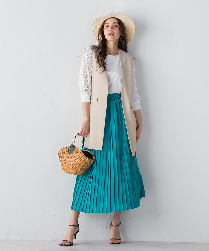 Viaggio Blu 【Viaggio Blu】 Floral Stretch Deshin Pleated Skirt