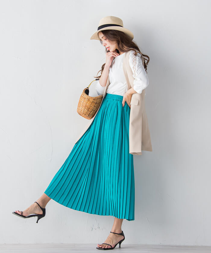 Viaggio Blu 【Viaggio Blu】 Floral Stretch Deshin Pleated Skirt