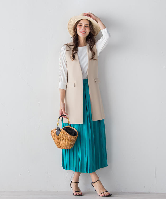 Viaggio Blu 【Viaggio Blu】 Floral Stretch Deshin Pleated Skirt