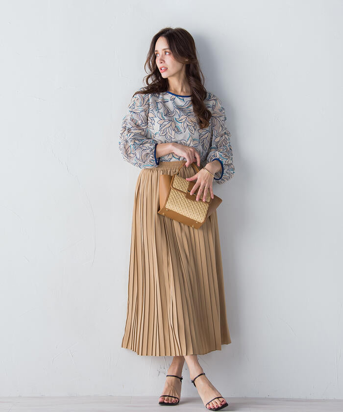 Viaggio Blu 【Viaggio Blu】 Floral Stretch Deshin Pleated Skirt