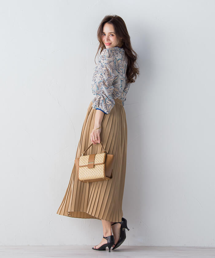 Viaggio Blu 【Viaggio Blu】 Floral Stretch Deshin Pleated Skirt