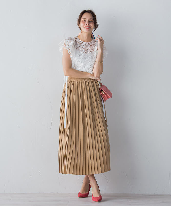 Viaggio Blu 【Viaggio Blu】 Floral Stretch Deshin Pleated Skirt
