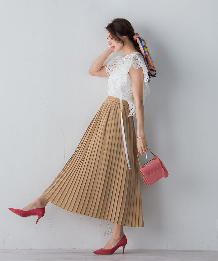 Viaggio Blu 【Viaggio Blu】 Floral Stretch Deshin Pleated Skirt