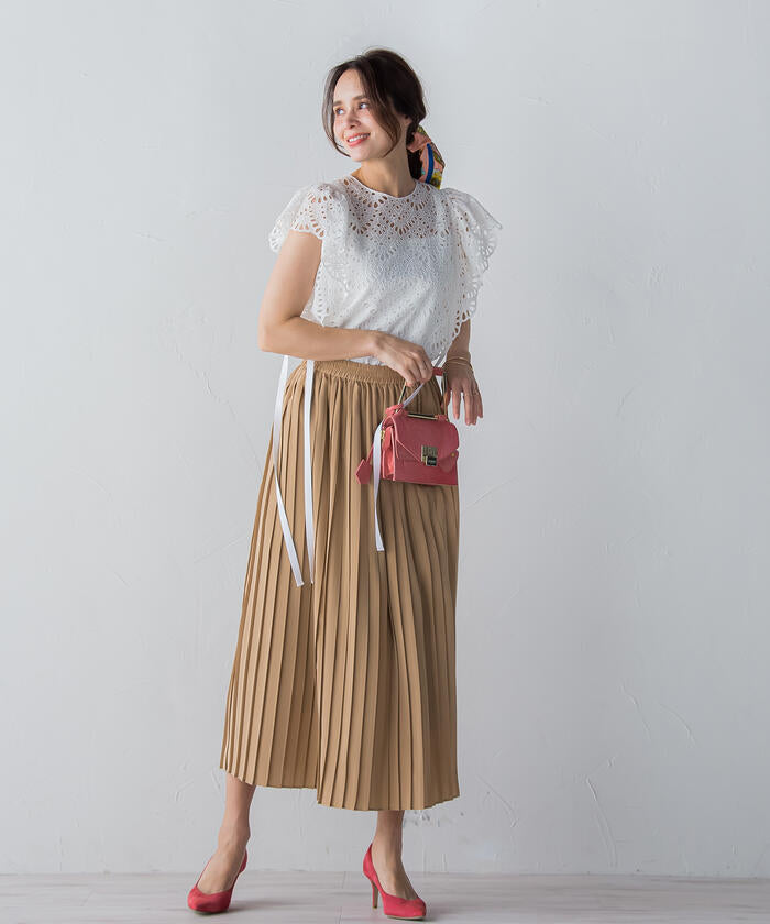 Viaggio Blu 【Viaggio Blu】 Floral Stretch Deshin Pleated Skirt