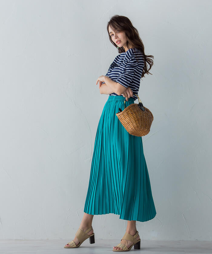 Viaggio Blu 【Viaggio Blu】 Floral Stretch Deshin Pleated Skirt
