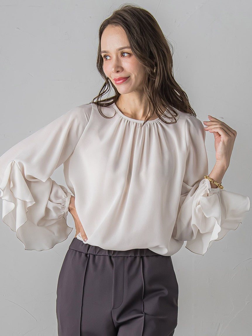 ビアッジョブルー Viaggio Blu ラッフルブラウス≪洗濯機で洗える≫ （オフホワイト） オフホワイト