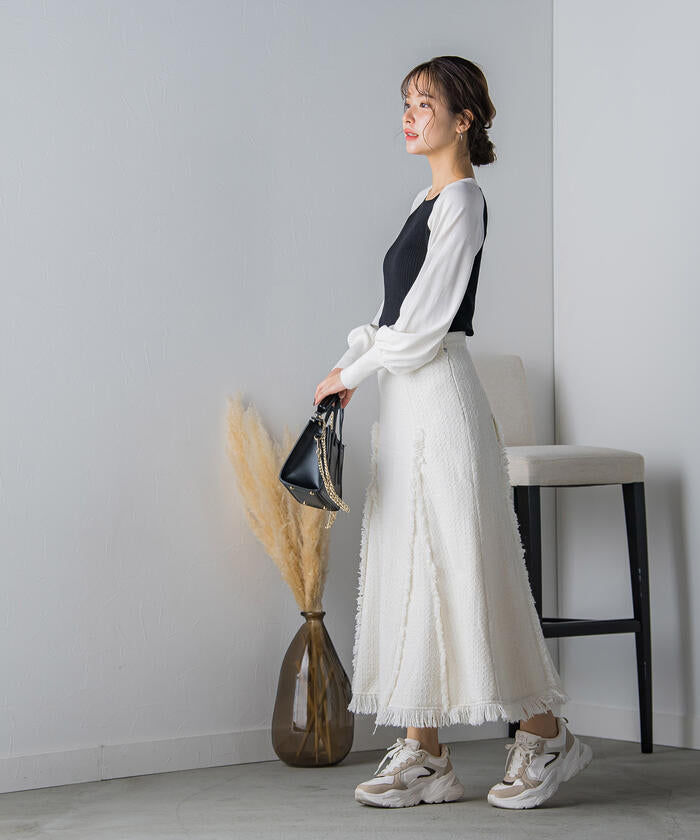 VICKY VICKY Fringe Tweed Skirt