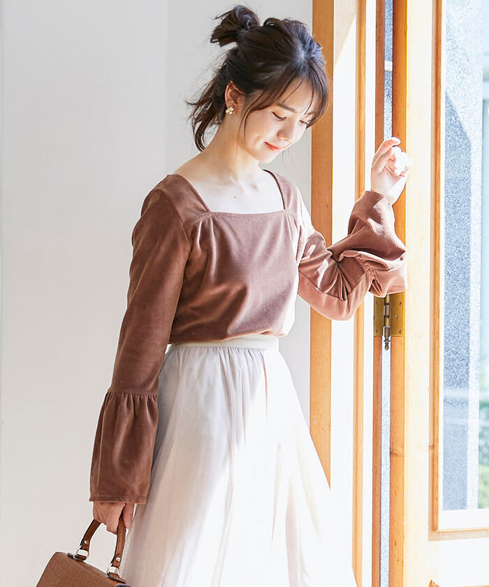 VICKY 【VICKY】 Hand Washable Flare Sleeve Velour Pullover