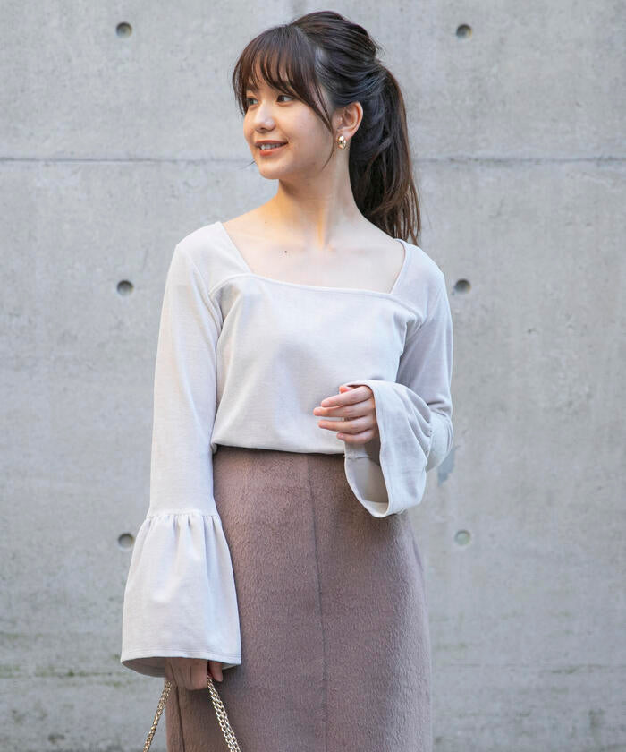 VICKY 【VICKY】 Hand Washable Flare Sleeve Velour Pullover