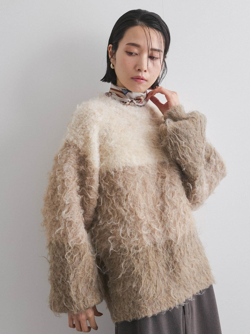 VICKY Panel Border Shaggy Knit ≪Hand Washable≫