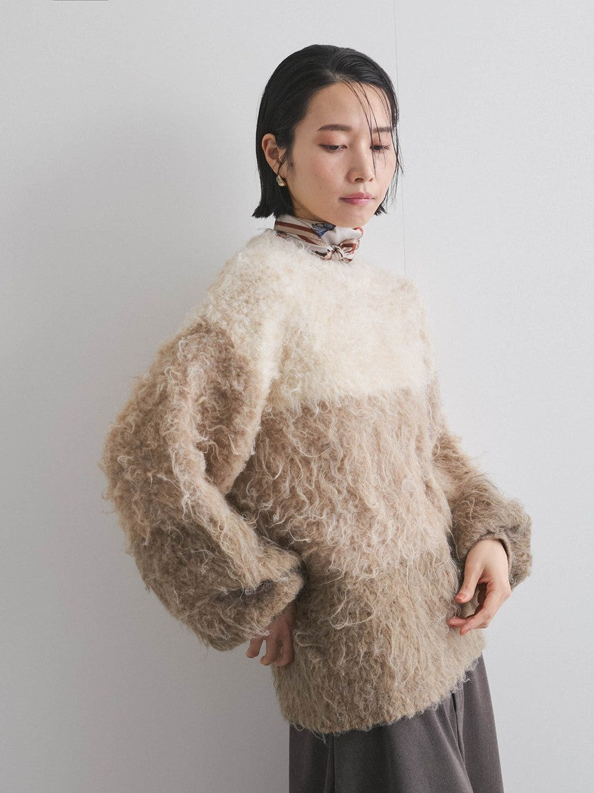 VICKY Panel Border Shaggy Knit ≪Hand Washable≫