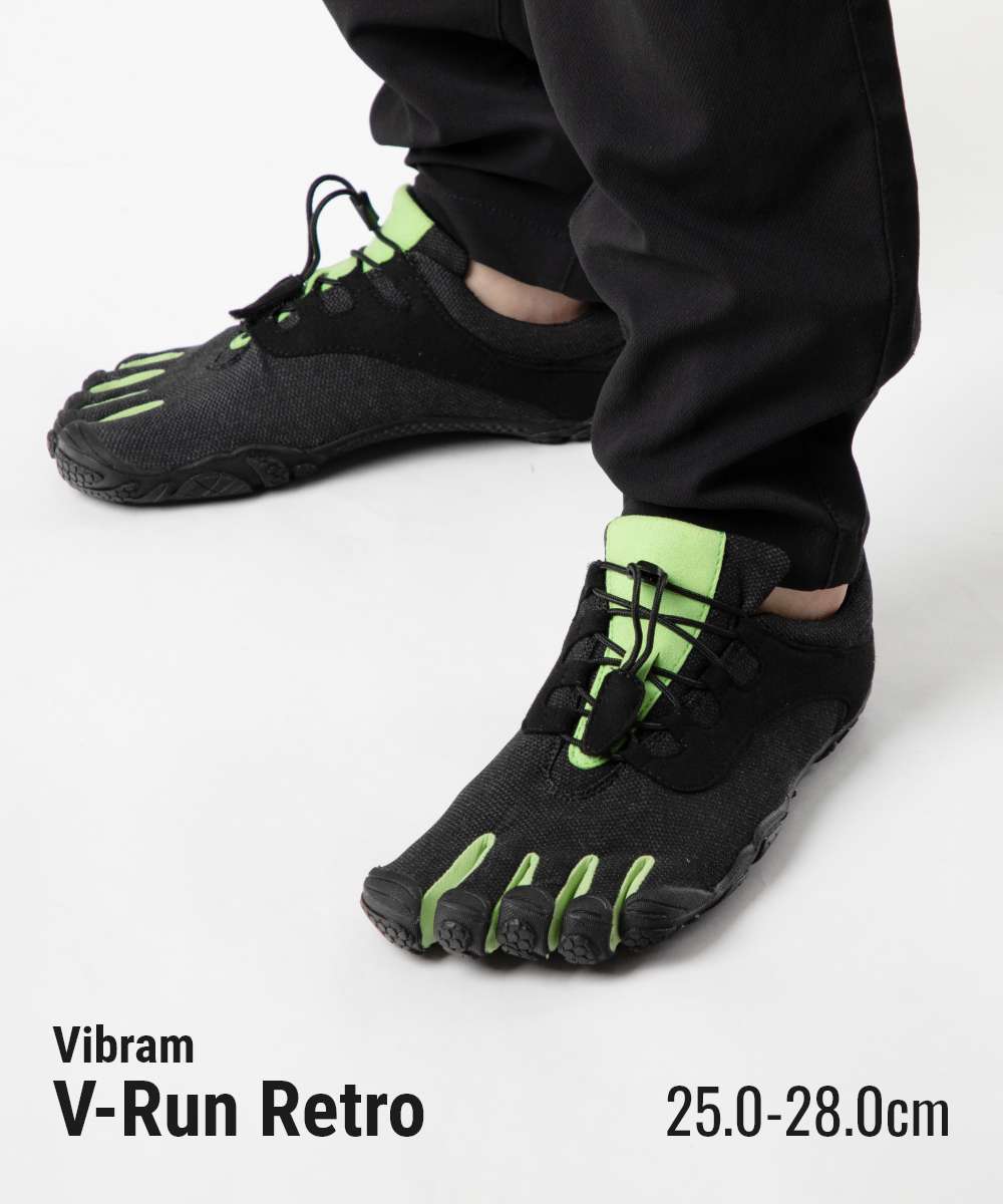 ビブラムファイブフィンガーズ Vibram FiveFingers ビブラム ファイブフィンガーズ Vibram FiveFingers V-Run Retro 21M8002 レトロ ベアフットシューズ 五本指 メンズ シューズ （BLACK×GREEN×BLACK） BLACK×GREEN×BLACK