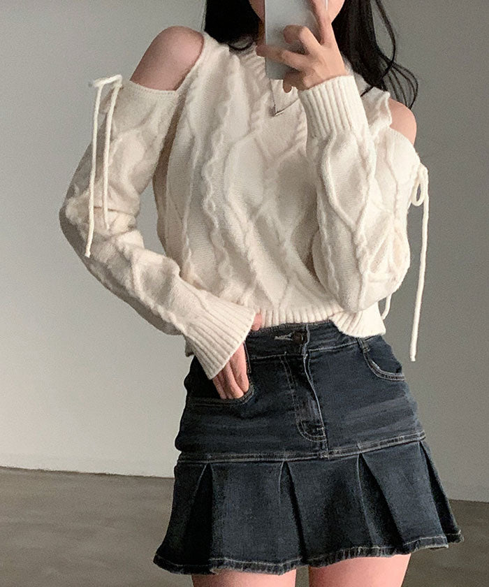 ビビッドレディ VIVIDLADY 肩開きリボンニット レディース 秋 冬 肩出しニット 肩開きトップス バレエコア 長袖 ニット 秋冬 肩開きニット バレエコア 肩開きリボンニット レディース 秋 冬 肩出しニット FREE ブラック,アイボリー