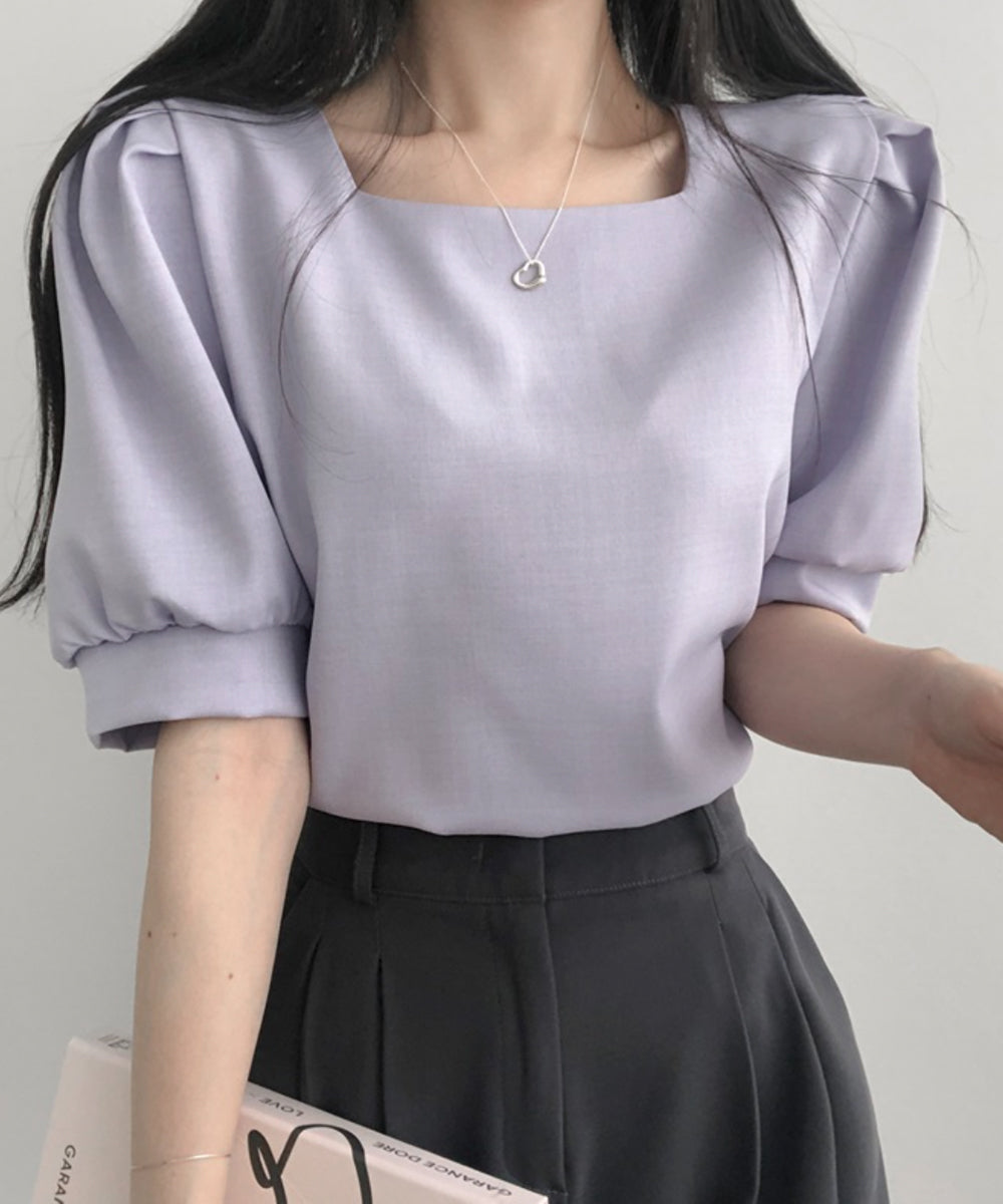 ビビッドレディ VIVIDLADY スクエアネック パフスリーブ 半袖ブラウス （パープル） パープル