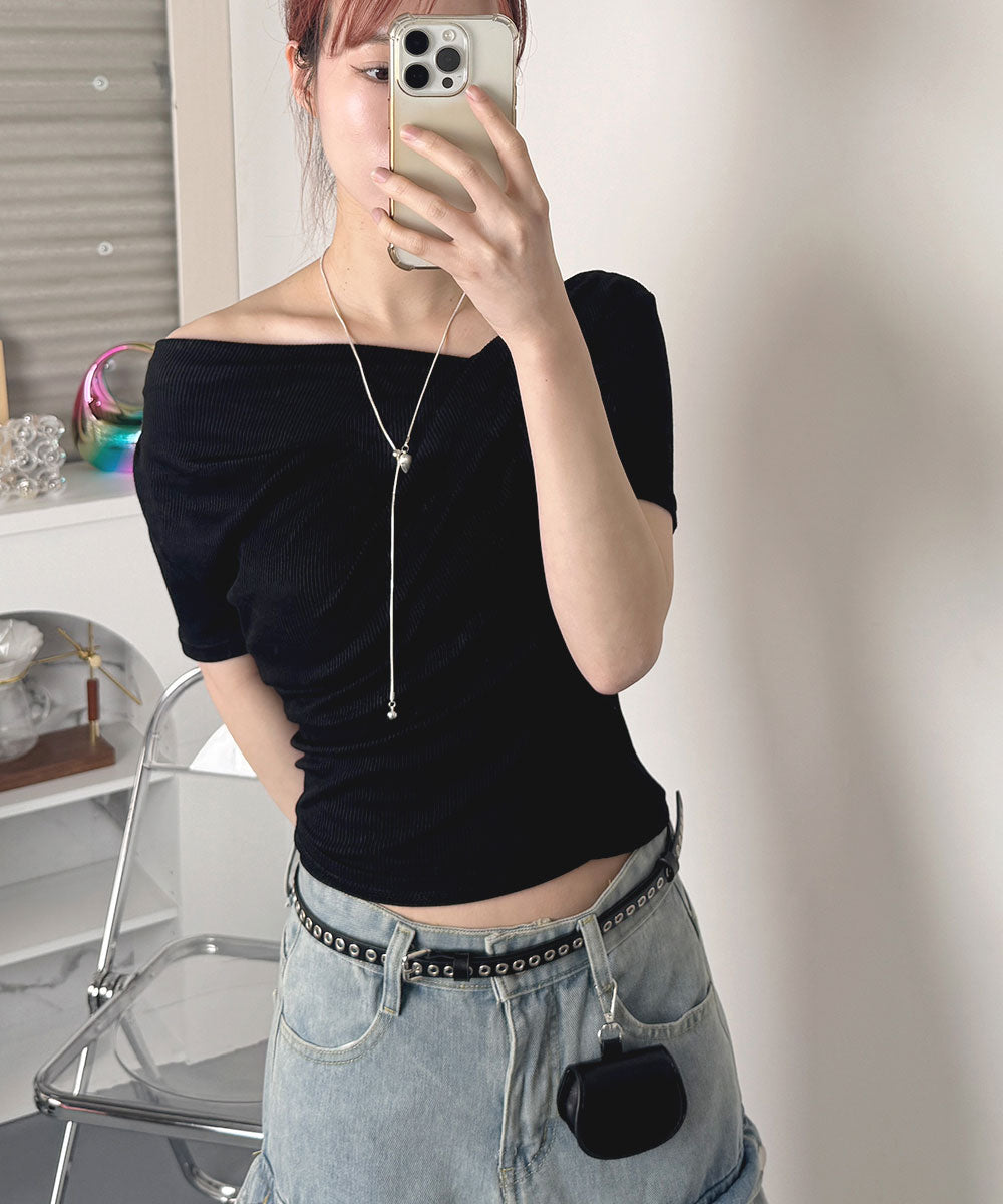 ビビッドレディ VIVIDLADY ドレープリブTシャツ 半袖 （ブラック） ブラック
