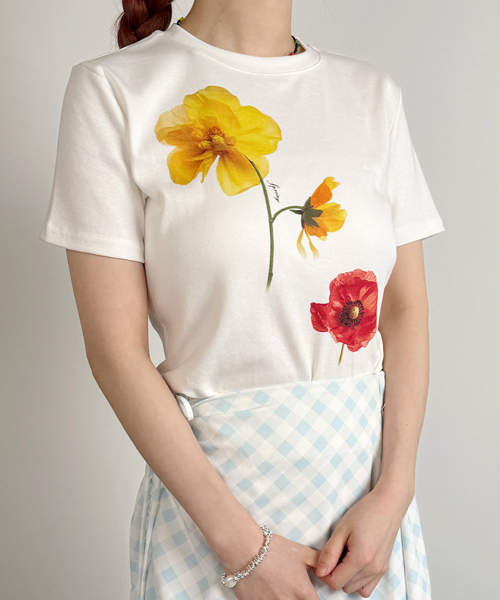 ビビッドレディ VIVIDLADY フラワープリント コンパクトTシャツ （アイボリー） アイボリー