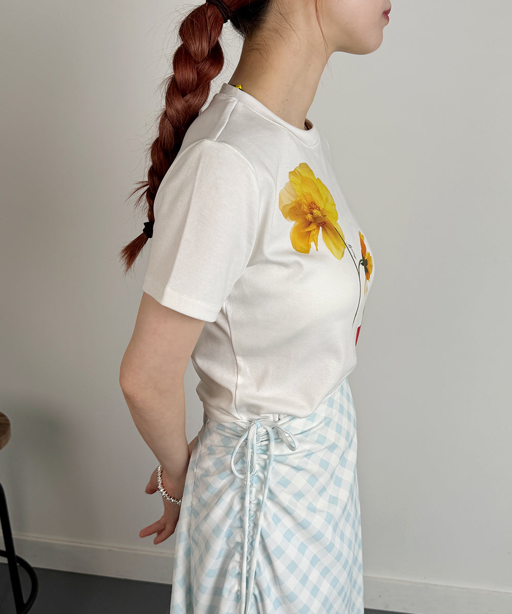 ビビッドレディ VIVIDLADY フラワープリント コンパクトTシャツ （アイボリー） アイボリー