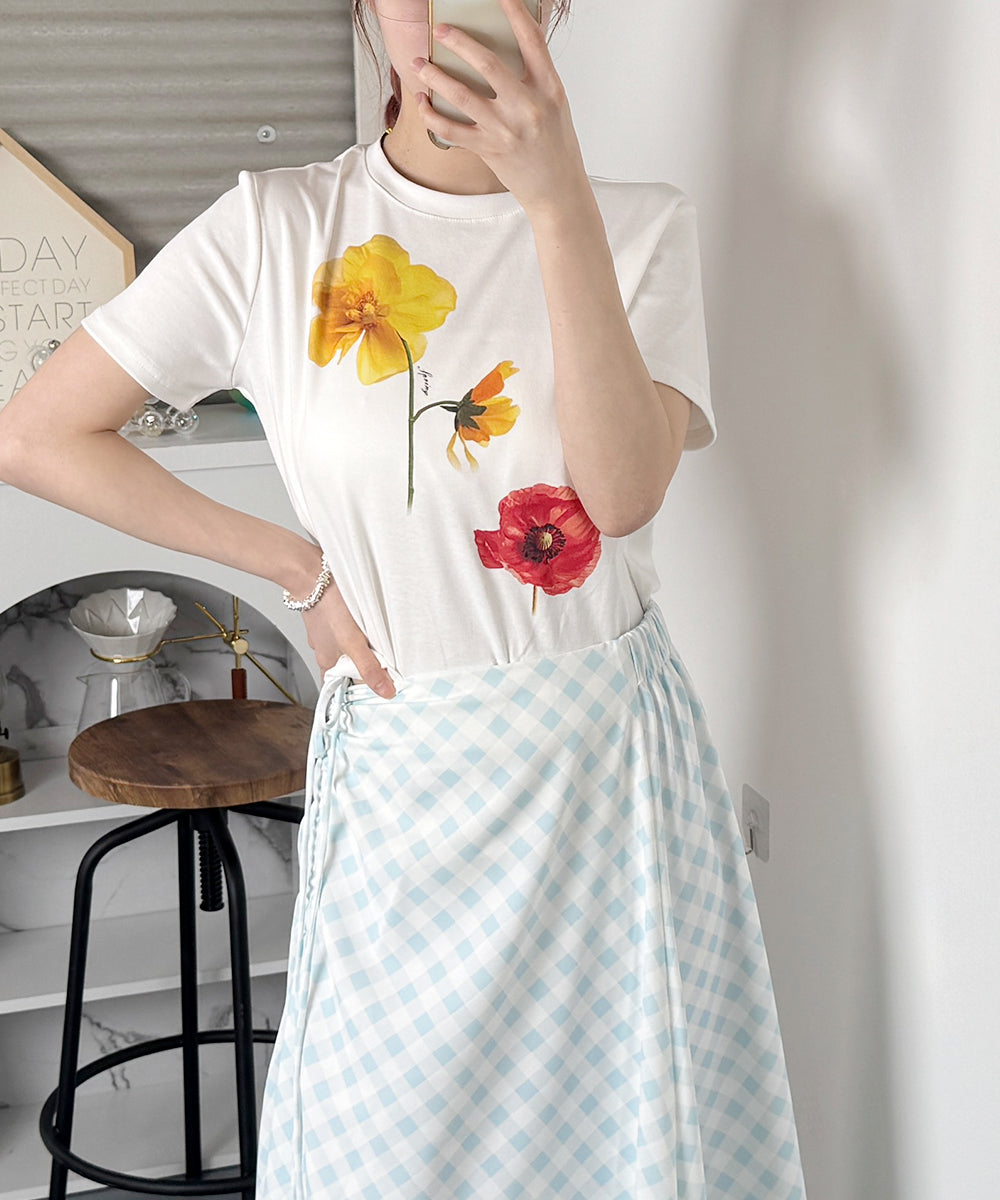 ビビッドレディ VIVIDLADY フラワープリント コンパクトTシャツ （アイボリー） アイボリー