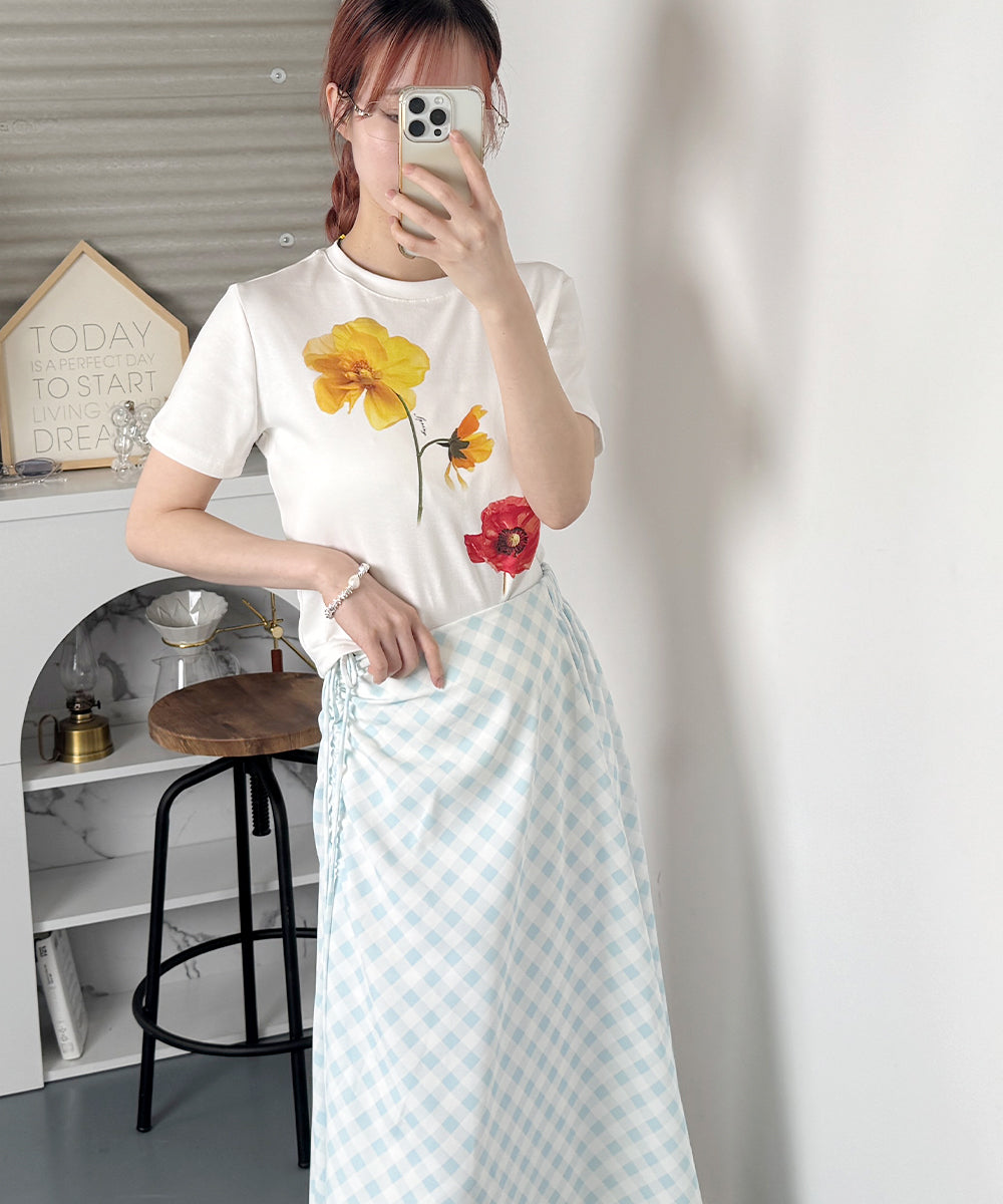 ビビッドレディ VIVIDLADY フラワープリント コンパクトTシャツ （アイボリー） アイボリー