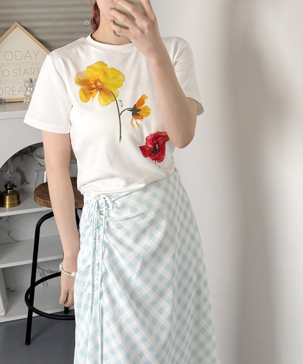 ビビッドレディ VIVIDLADY フラワープリント コンパクトTシャツ （アイボリー） アイボリー