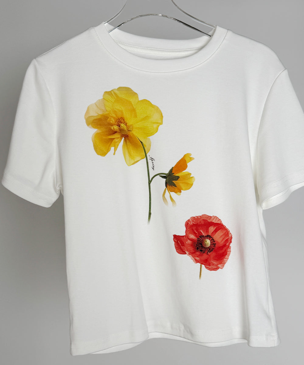 ビビッドレディ VIVIDLADY フラワープリント コンパクトTシャツ （アイボリー） アイボリー