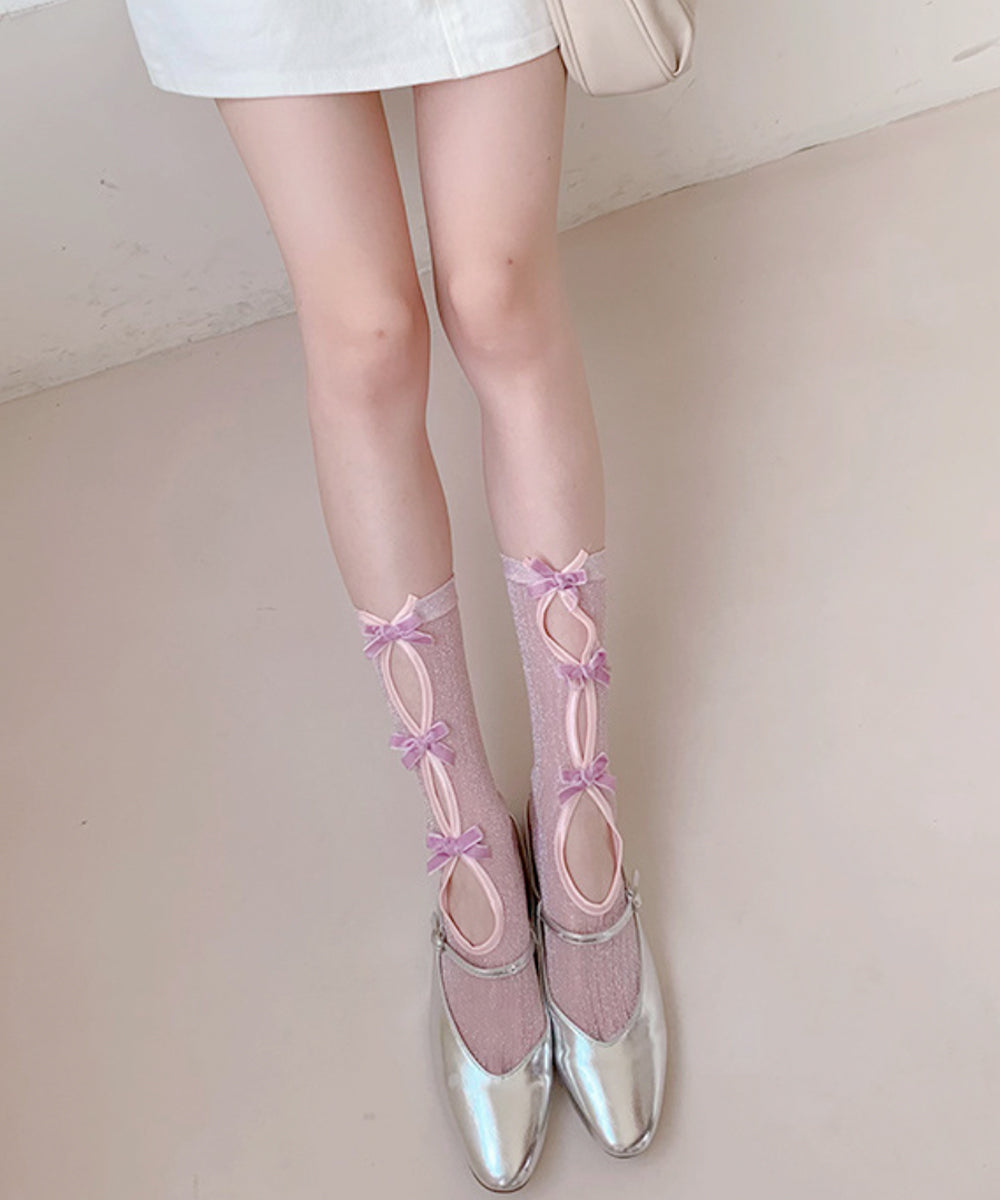 ビビッドレディ VIVIDLADY レースアップ風 リボンシアーソックス （ピンク） ピンク