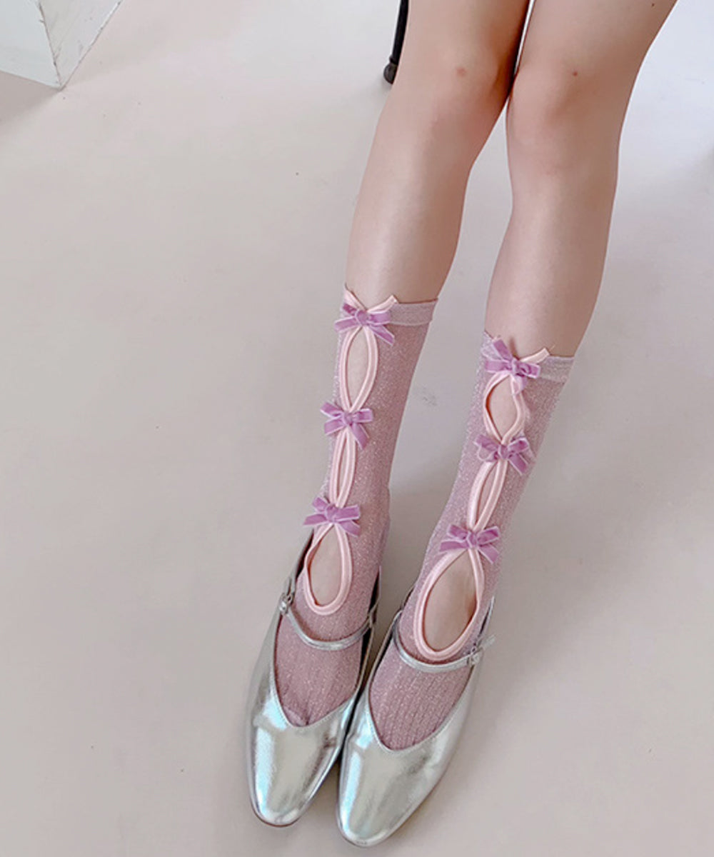 ビビッドレディ VIVIDLADY レースアップ風 リボンシアーソックス （ピンク） ピンク