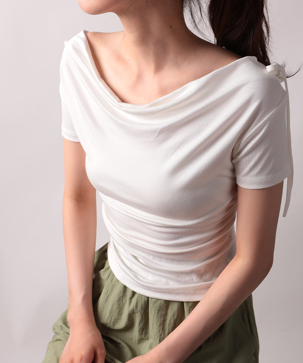 ビビッドレディ VIVIDLADY 肩リボンドレープ半袖Tシャツ （ホワイト） ホワイト