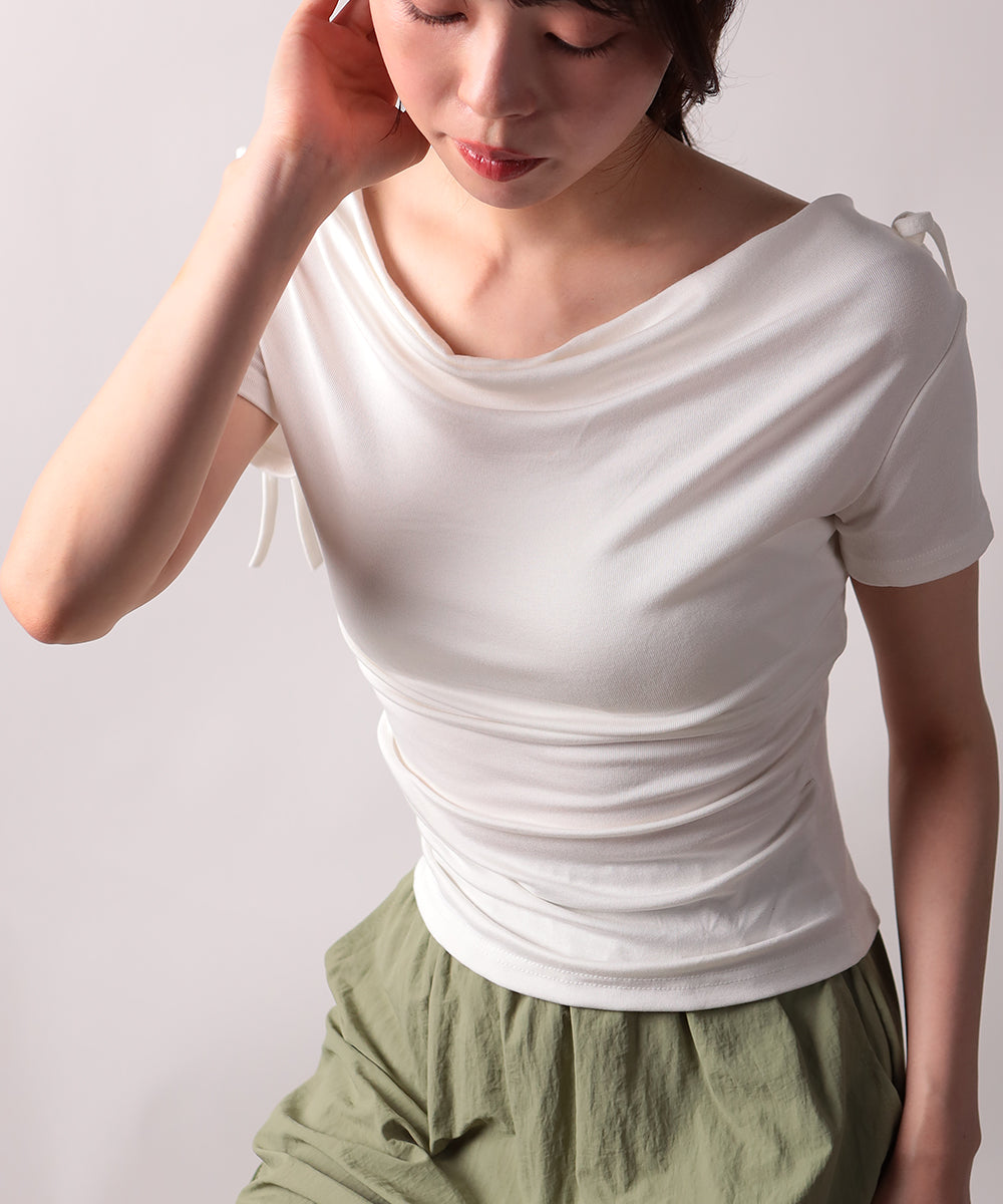 ビビッドレディ VIVIDLADY 肩リボンドレープ半袖Tシャツ （ホワイト） ホワイト