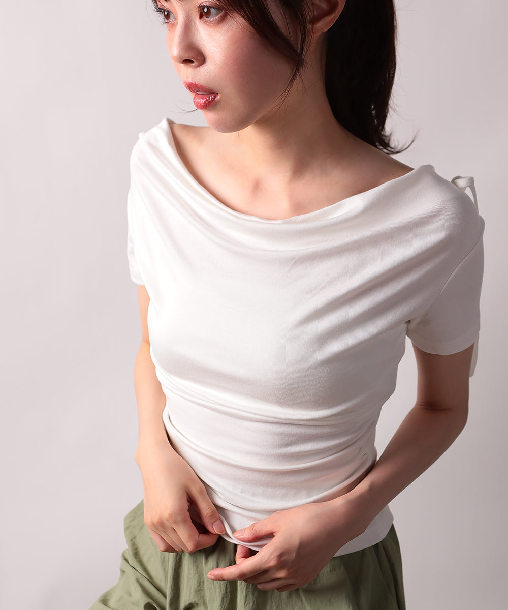 ビビッドレディ VIVIDLADY 肩リボンドレープ半袖Tシャツ （ホワイト） ホワイト